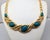 Metal Vintage 1990s Signed Monet Goldtone Cabochon Faux-Green Jasper Collar Necklace For Sale - Image 7 of 9