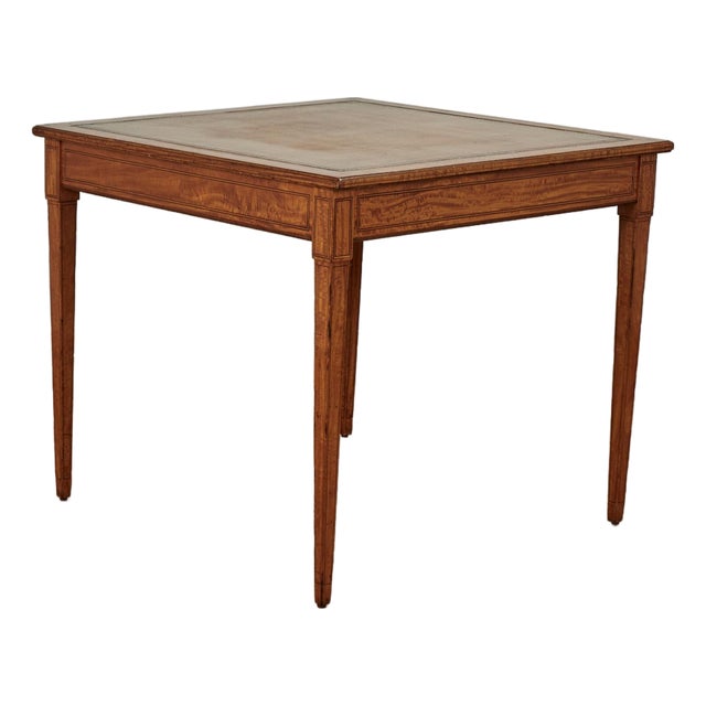 Antique English Leather Top Game Table For Sale
