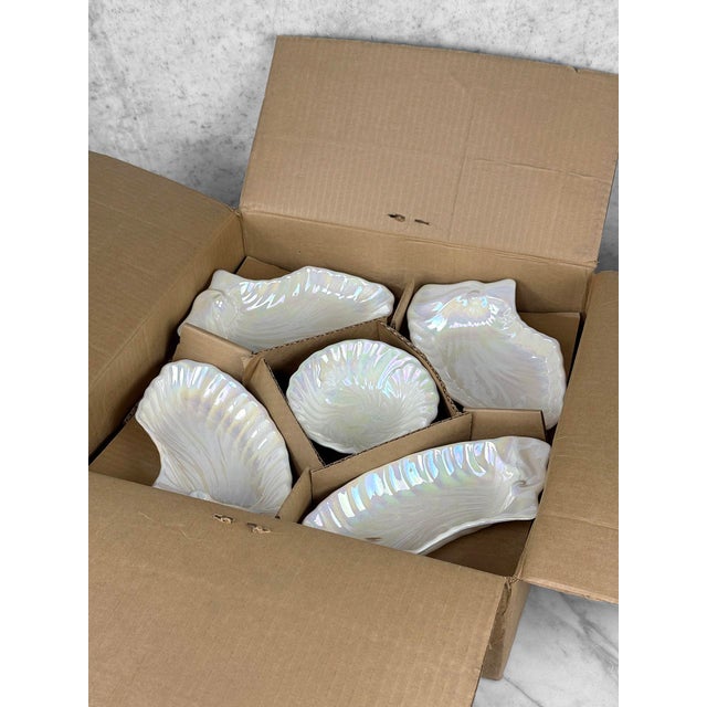 Ceramic Vintage 14" California Pottery Iridescent Scallop Centerpiece Serving Platter For Sale - Image 7 of 15