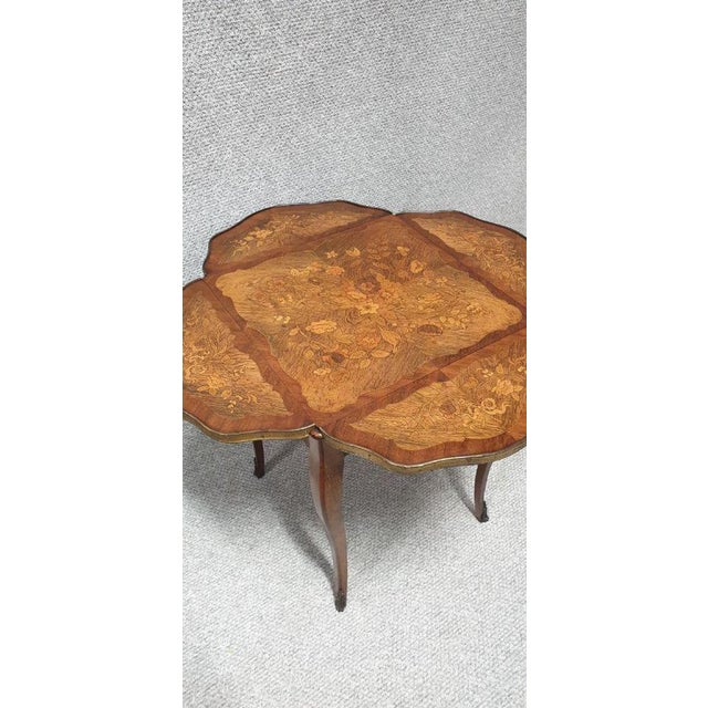 A super brass rimmed 19th Century English antique rosewood marquetry drop flap table by William Whiteley, London,...
