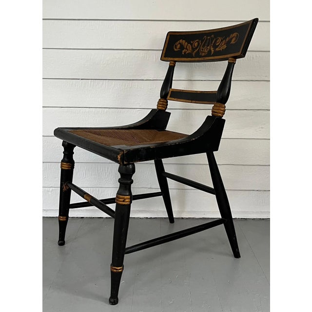 Wood Antique Early 19th Century American Classical Paint Decorated Side Chair With Gilt Lyre & Swan Crest For Sale - Image 7 of 10