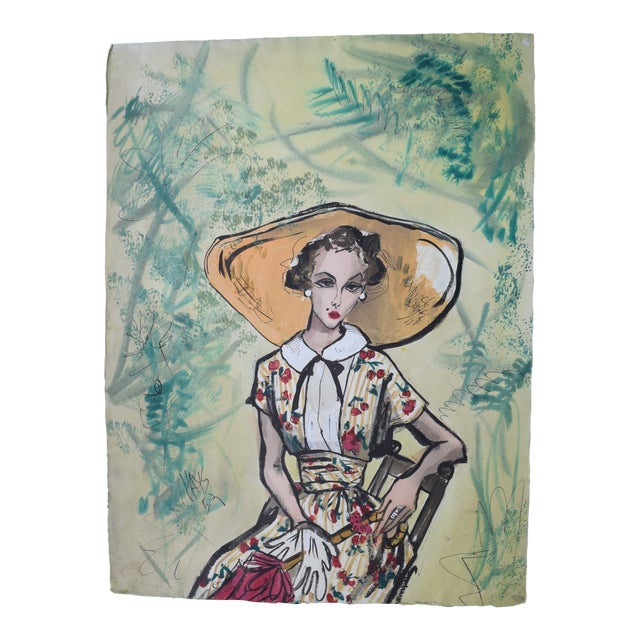 Lady in a Floral Dress by Hays 1952 For Sale