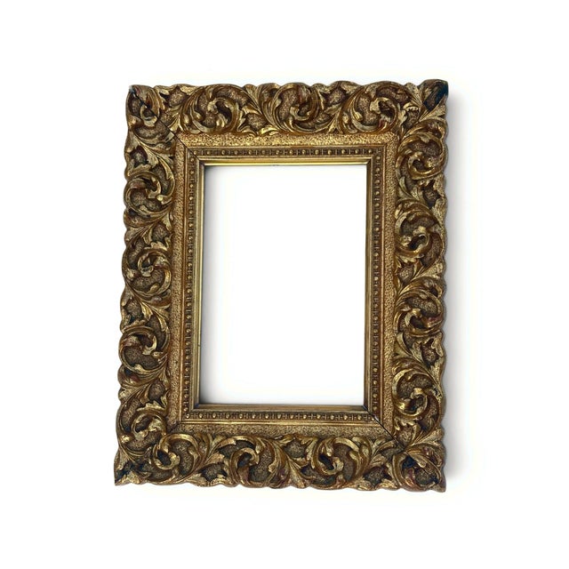 Wood Small Antique Gilt and Carved Wooden Frame, 1890s For Sale - Image 7 of 7