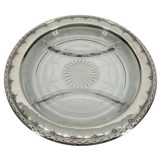 Wallace Silversmiths Early 20th Century Neoclassical Sterling Silver & Cut Glass Crudite Tray by Wallace For Sale - Image 4 of 12