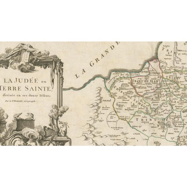 Antique French Map of the Holy Land with Twelve Tribes of Israel, 1750s For Sale - Image 9 of 11