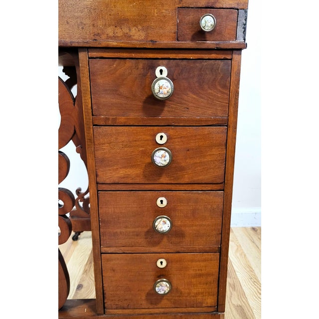 Antique English 19th C Victorian Mahogany Slant Top Davenport Desk For Sale - Image 11 of 16