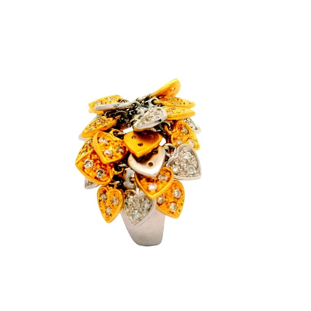 Diamond 18k Two-Tone Dangling Hearts Ring, Size 6.25 For Sale - Image 4 of 7