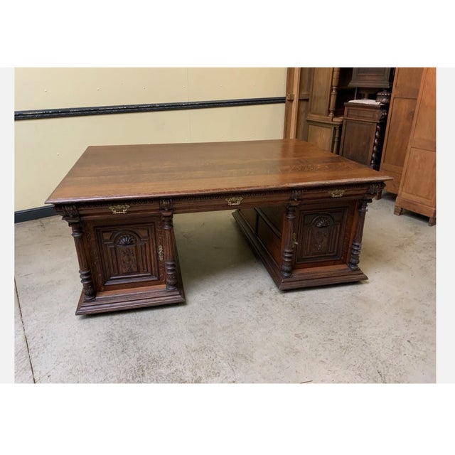 Antique Neo-Renaissance Partner Desk, 1880 For Sale - Image 12 of 12