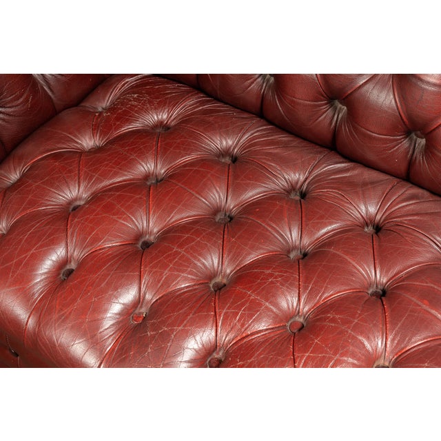 Burgundy Vintage Leather Tufted Chesterfield Sofa With Nailhead Trim in Burgundy For Sale - Image 8 of 8