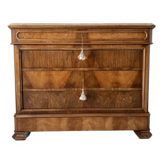 Vintage Louis Philippe - Style Five Drawer Chest With Travertine Marble Top For Sale