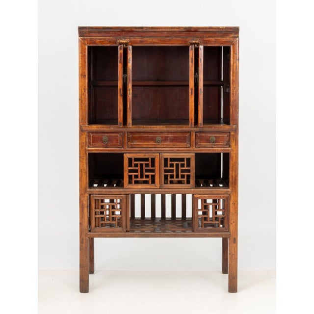 Chinese Carved Elm Wood Cabinet For Sale - Image 4 of 9