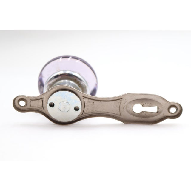 Mid 20th Century Antique Round Art Deco Purple Glass Dummy Door Knob Set For Sale - Image 5 of 5