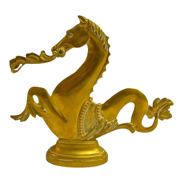 1950 Venetian Brass Gondola Mythical Seahorse Animal Sculpture Figurine Oar Lock For Sale