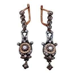 Gold and Silver Earrings with Diamonds, Set of 2 For Sale