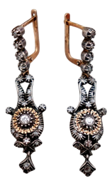 Gold and Silver Earrings with Diamonds, Set of 2