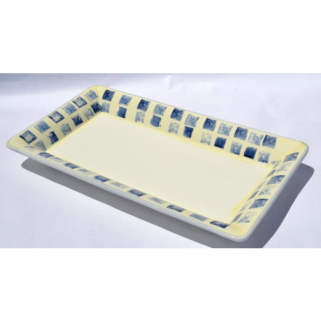 Ceramic 1980s Dansk Italy Ceramic Glazed Blue Checkered Rectangular Serving Platter For Sale - Image 7 of 16
