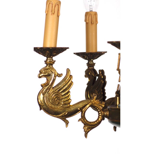 Gold French Empire Brass Swan Chandelier from Unbekannt, 1940s For Sale - Image 8 of 15
