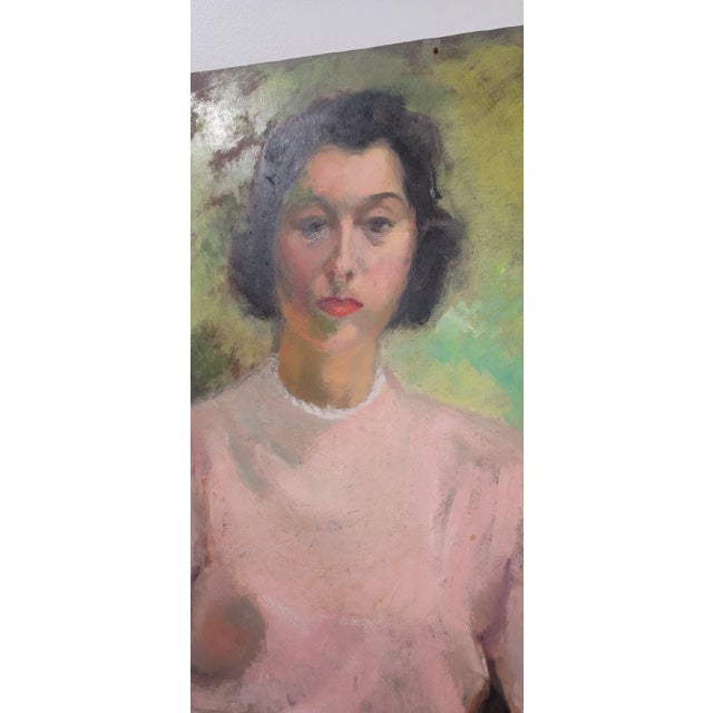 1970s 20th Century 'Modern Woman' Large Oil Portrait Painting Unknown Artist For Sale - Image 5 of 6