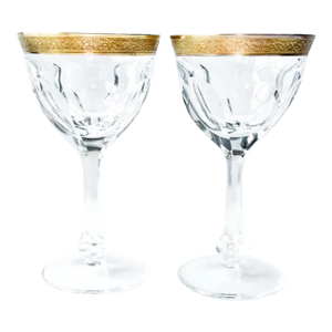 1980s Moser Crystal 'Lady Hamilton' 24k Gold White Wine Glass - Set of 2