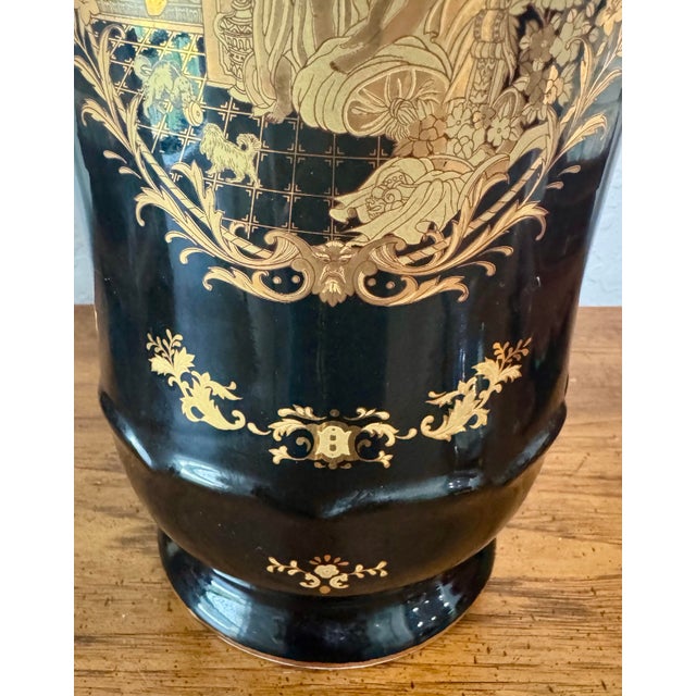 1970s Vintage Limoges-Style Black & Gold Porcelain Vase - Hollywood Regency For Sale - Image 5 of 11