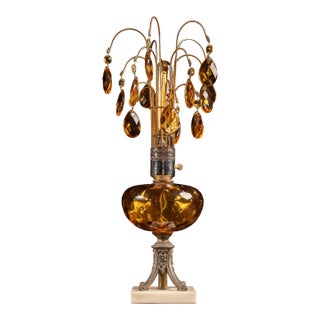 1970s Hollywood Regency Amber Glass Waterfall Table Lamp For Sale