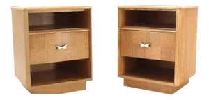 Mid-Century Modern Cerused Oak Nightstands - a Pair