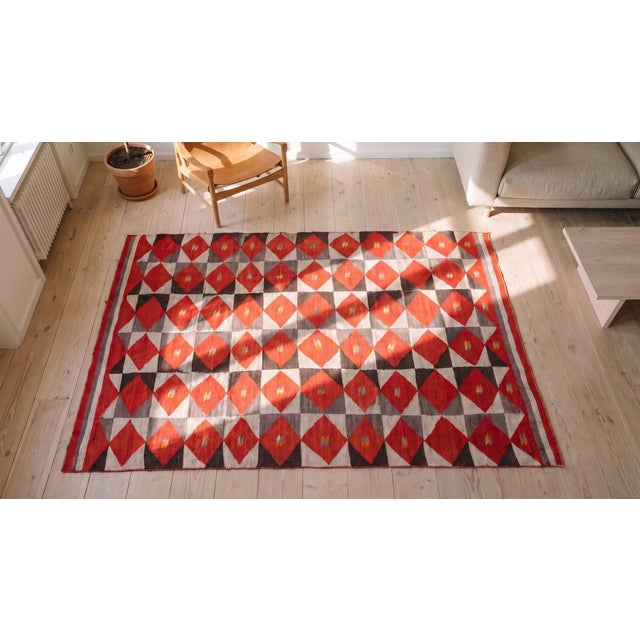 Red Astounding Red Ground Color Lozengoid Medallion Antique Navajo Transitional Period-Beeldlei Rug For Sale - Image 8 of 8