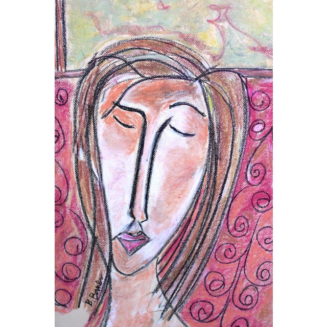 A colorful modernist portrait of a woman by Bren Bauer (American, 20th-c.), the lines of which are reminiscent of...