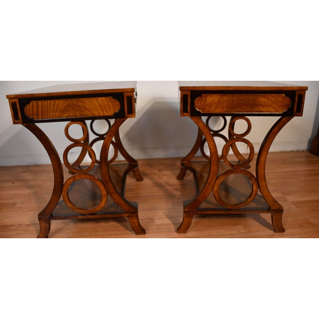 Traditional 1980s Maitland Smith Regency Style Mahogany Banded Rosewood Pair Side Tables / End Tables For Sale - Image 3 of 18