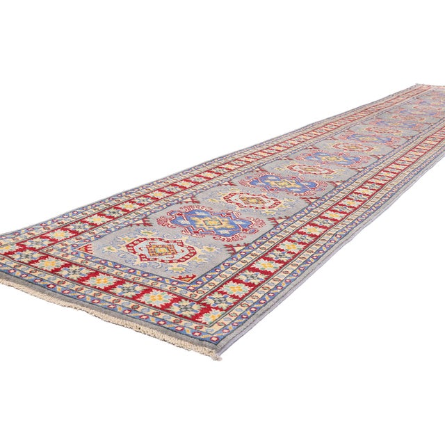 79631 Vintage Pakistani Kazak Rug, 02'09 x 17'00. The Nomadic Lineage: A Vintage Kazak Masterpiece of Modern Tribal...