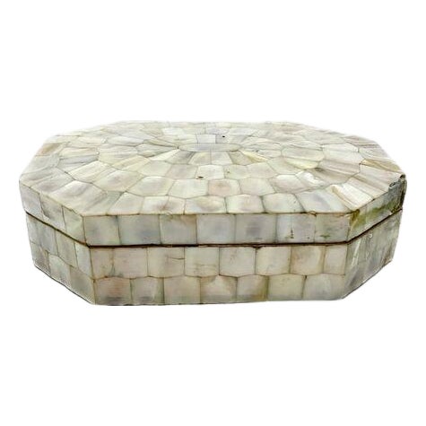 Vintage Mother-of Pearl & Brass Lidded Box For Sale
