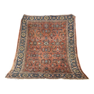 Vintage Blue with Orange and Red Border Tabriz Rug For Sale