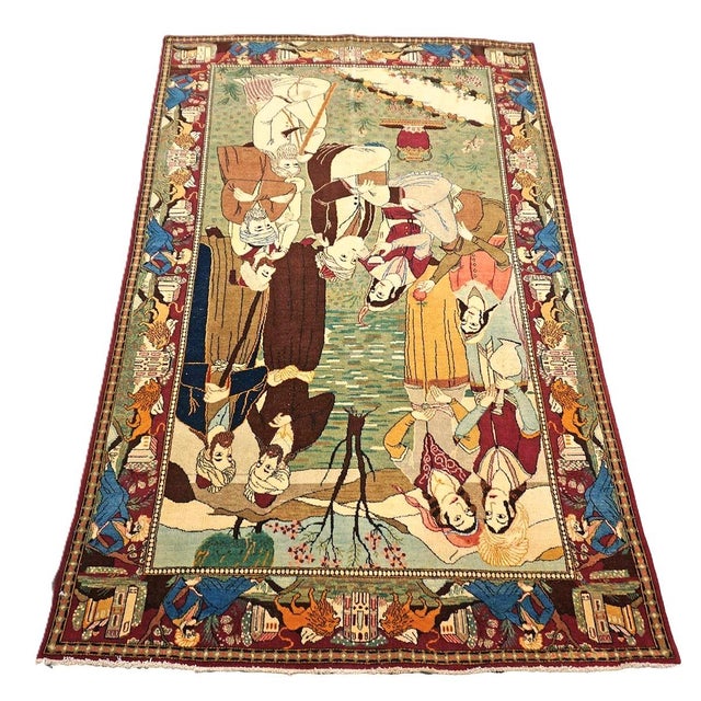1920s Antique Persian Kashan Wool 4X7 Multicolor Handmade Pictorial Area Rug #9900881 For Sale - Image 5 of 16