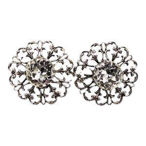Vintage 1950s Signed Napier Book Piece Silvertone Filigree Big Clear Rhinestone Clip Earrings - 2 Pieces