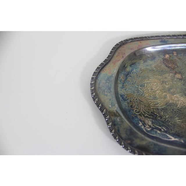Small Oval Silver Plated Tray, Vintage Plate, Trinket Dish, Heavy Patina Serving, Jewellery, Business Card Holder Old English For Sale - Image 4 of 8