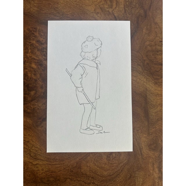 Pencil rendering of a girl carrying a stick. Signed and ready to frame.