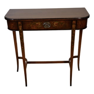 1930s English Regency Satinwood Floral Hand Painted Console Table For Sale