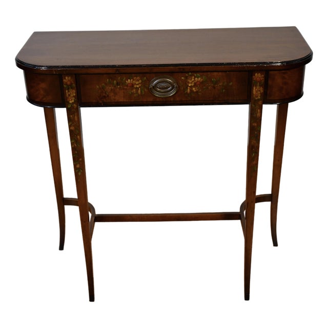 1930s English Regency Satinwood Floral Hand Painted Console Table For Sale
