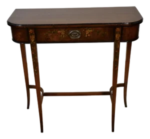 1930s English Regency Satinwood Floral Hand Painted Console Table
