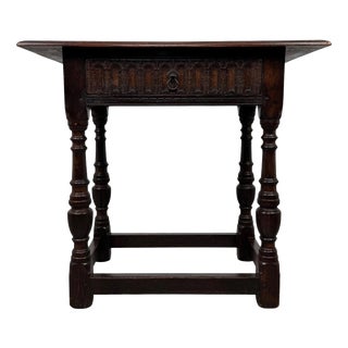 Antique English Carved Oak Side Table For Sale