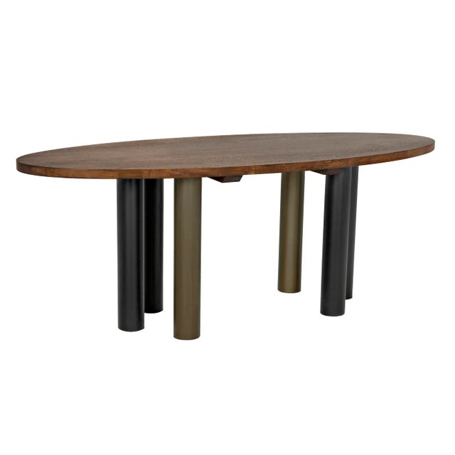 NOIR Journal Oval Dining Table, Dark Walnut with Black & Aged Brass Steel Base For Sale - Image 10 of 10