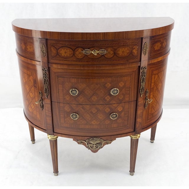 Demi Lune French Louis XV Marquetry Top 3 Drawer Dresser Commode Bronze For Sale - Image 9 of 12