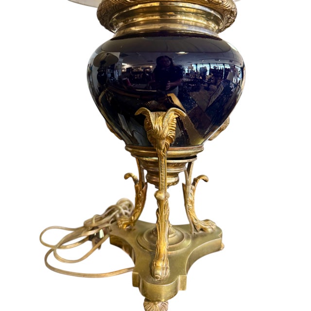 Antique Mid 19th Century Ink Blue Oil Lamps, Electrified - A Pair For Sale - Image 10 of 15
