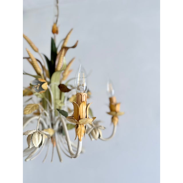 Metal French Floral and Wheat Tole 6-Light Chandelier from Sofidis FlorArt, Late 20th Century For Sale - Image 7 of 18