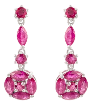 Elegant Vintage Style Sterling Silver Pink Ruby Long Drop Earrings- A Pair