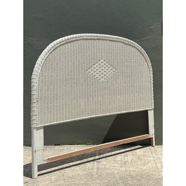 Vintage White Rattan Queen Headboard For Sale - Image 12 of 13