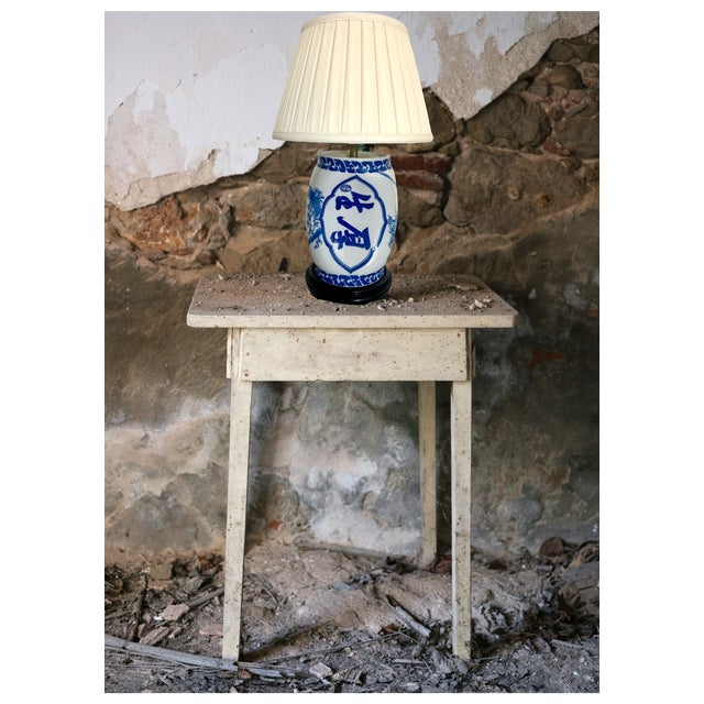 White Vintage Chinese 'Opium Pillow' Blue and White Porcelain Bedside Lamp / Table Lamp For Sale - Image 8 of 10