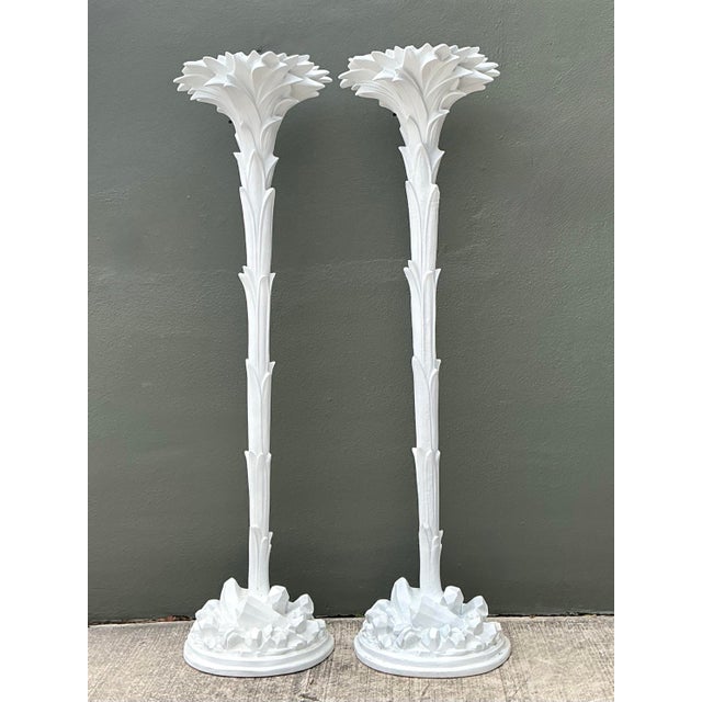 Vintage Regency Cast Plaster Palm Torchere Lamps After Serge Roche - a Pair For Sale - Image 12 of 12