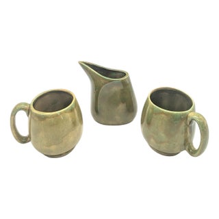 1960s Studio Pottery Coffee Mugs and Creamer, Set of 3 Pieces For Sale
