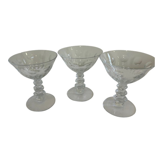 Mid 20th Century Duncan Miller “Juno” Etched Coupes Mid-Century American Crystal - Set of 3 For Sale